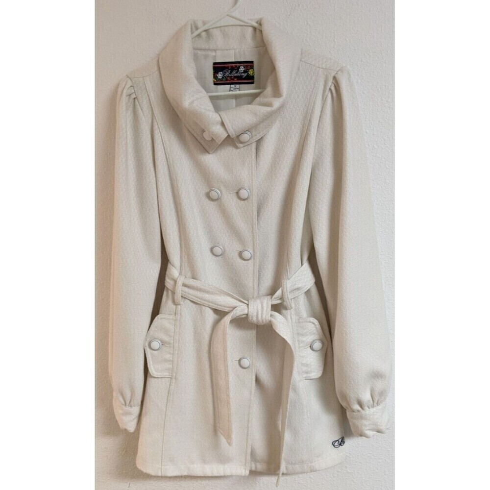 Women's BILLABONG Cotton/Poly Cream Color Double Breasted Belted Coat Size 12